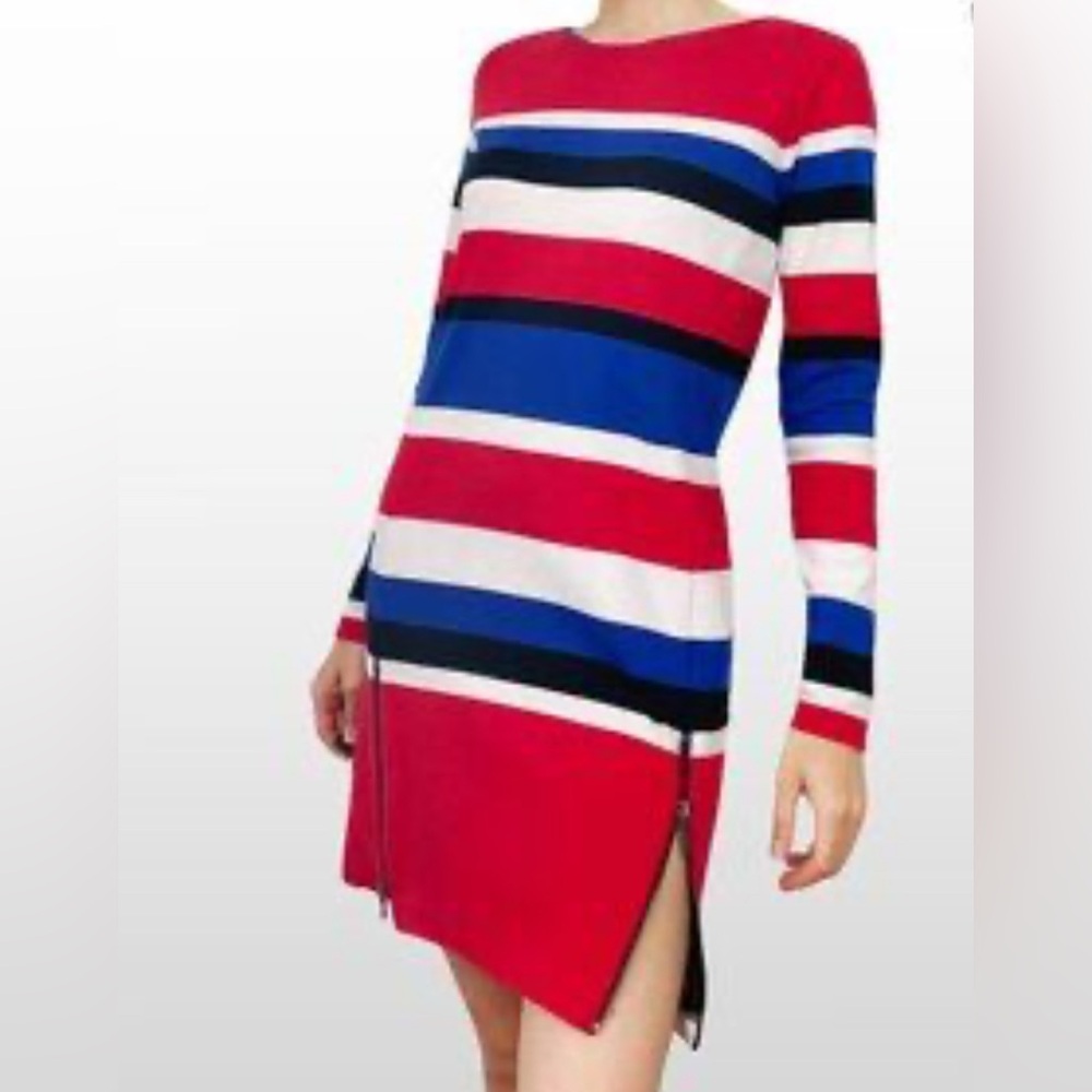 Michael by Michael Kors striped, fitted dress with zipper detail.